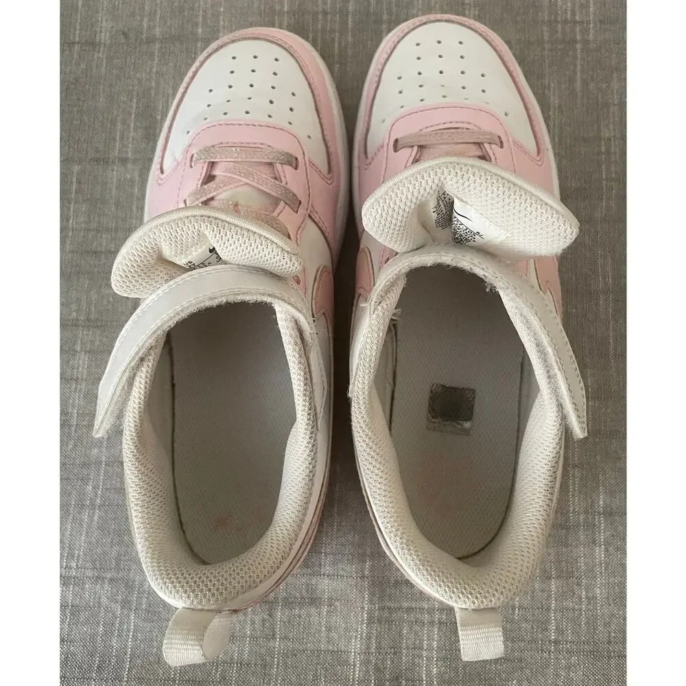 NIKE Court Borough Low Recraft Youth Girls Size 2 Pink White Sneakers